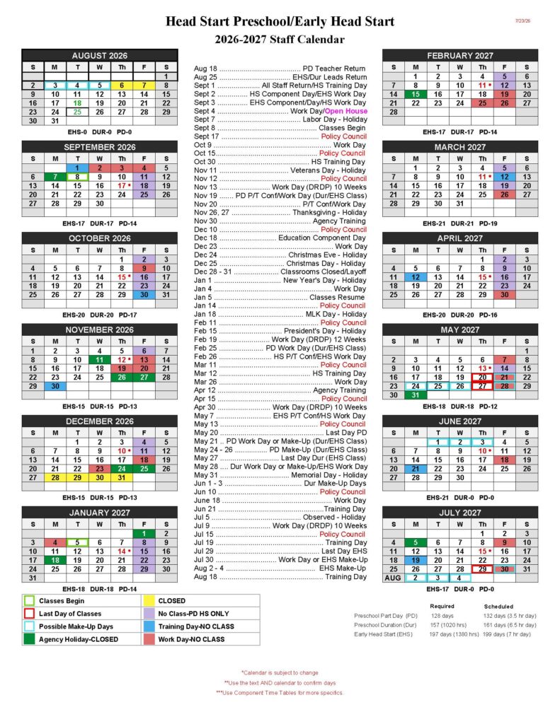 2026-2027 staff calendar